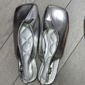 Square Toe Silver Metallic Flats